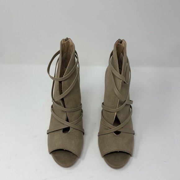 Journee‎ Collection Samara Bootie Women's 8.5 Tan Strappy Peep Toe 8088 - Picture 3 of 11
